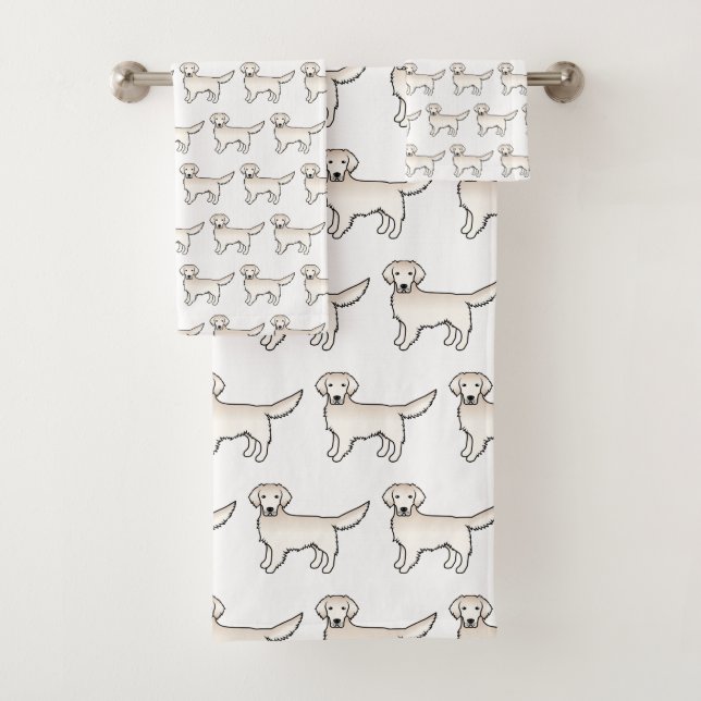 English Cream Golden Retriever Cartoon Dog Pattern Bath Towel Set (Insitu)
