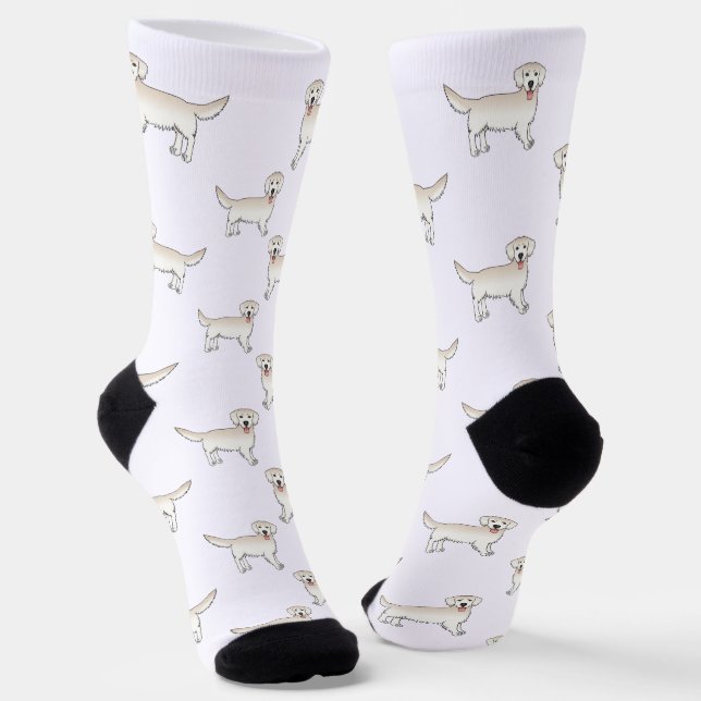 English Cream Golden Retriever Cartoon Dog Pattern Socks (Angled)