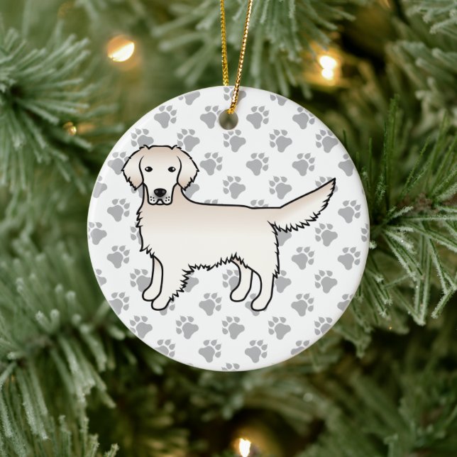 English Cream Golden Retriever Cartoon Dog & Paws Ceramic Ornament (Tree)