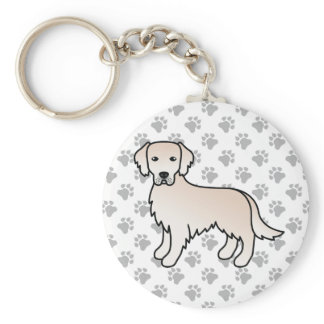English Cream Golden Retriever Cartoon Dog &amp; Paws Keychain