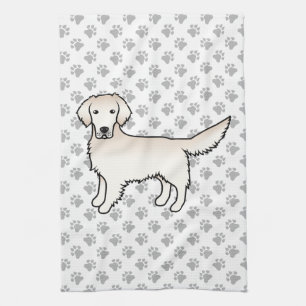 English Cream Golden Retriever Cartoon Dog & Paws Kitchen Towel