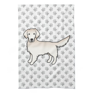 English Cream Golden Retriever Cartoon Dog &amp; Paws Kitchen Towel