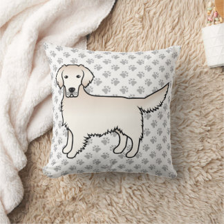 English Cream Golden Retriever Cartoon Dog &amp; Paws Throw Pillow