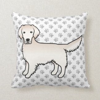 English Cream Golden Retriever Cartoon Dog &amp; Paws Throw Pillow