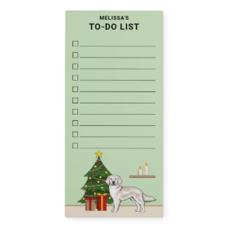 English Cream Golden Retriever Christmas Checklist Magnetic Notepad