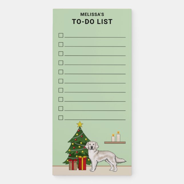 English Cream Golden Retriever Christmas Checklist Magnetic Notepad (Front)