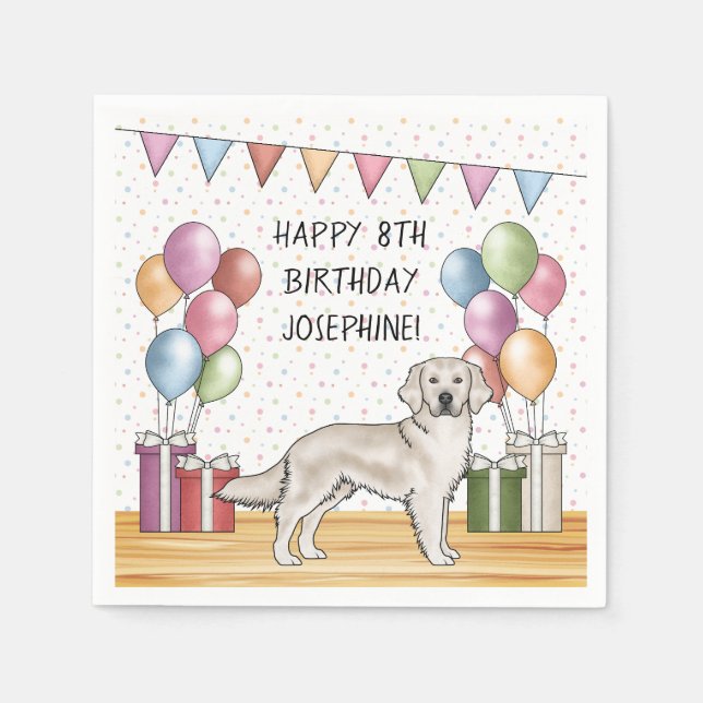 English Cream Golden Retriever Colorful Birthday Napkins (Front)