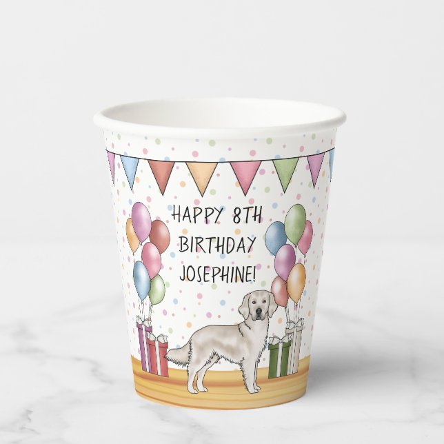 English Cream Golden Retriever Colorful Birthday Paper Cups (Front)