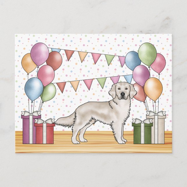 English Cream Golden Retriever Colorful Birthday Postcard (Front)
