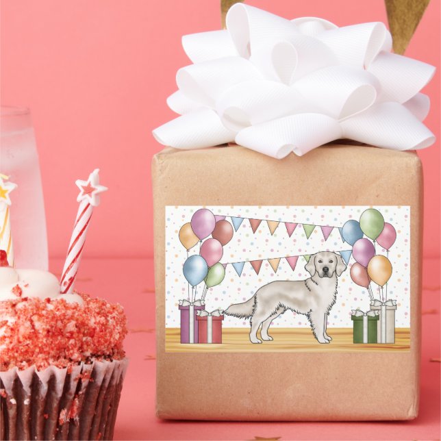 English Cream Golden Retriever Colorful Birthday Rectangular Sticker (Party)