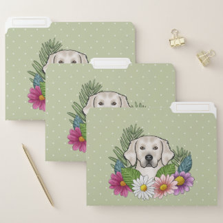 English Cream Golden Retriever Colorful Flowers File Folder