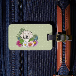 English Cream Golden Retriever Colorful Flowers Luggage Tag