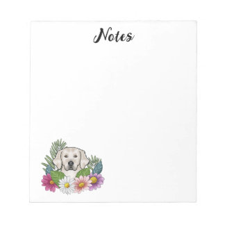 English Cream Golden Retriever Colorful Flowers Notepad