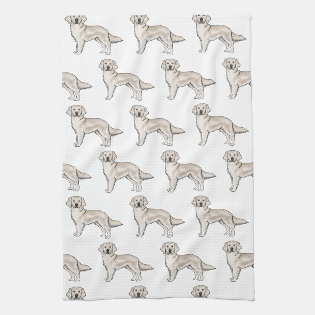  English Cream Golden Retriever Cute Dog Pattern Kitchen Towel (Vertical)