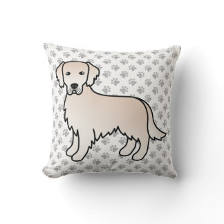 English Cream Golden Retriever Cute Dog &amp; Paws Throw Pillow