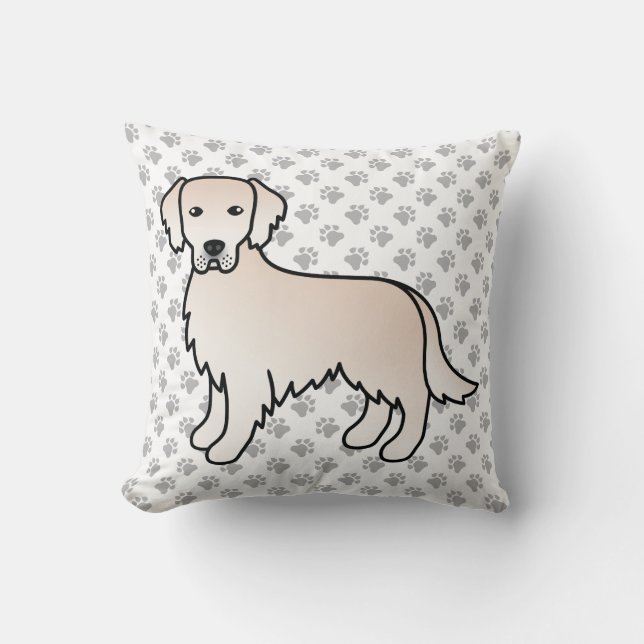 English Cream Golden Retriever Cute Dog & Paws Throw Pillow (Front)