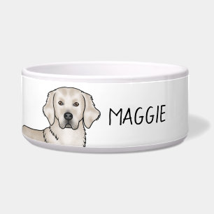 English Cream Golden Retriever Dog And Custom Name Bowl
