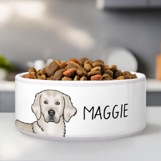 English Cream Golden Retriever Dog And Custom Name Bowl