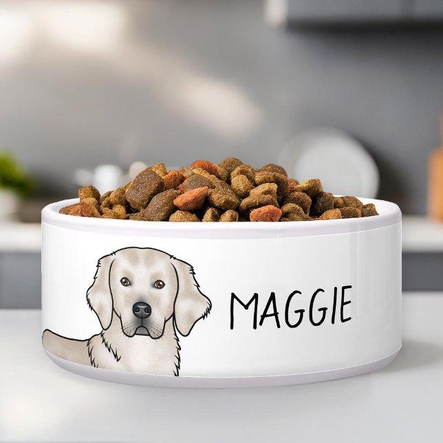 English Cream Golden Retriever Dog And Custom Name Bowl (Creator Uploaded)