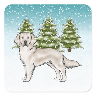 English Cream Golden Retriever Dog Blue Christmas Square Sticker