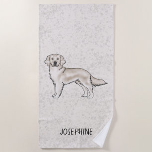 English Cream Golden Retriever Dog Custom Name Beach Towel