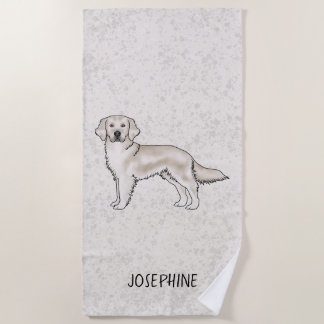 English Cream Golden Retriever Dog Custom Name Beach Towel