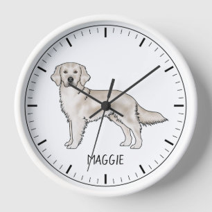 English Cream Golden Retriever Dog Custom Name Clock