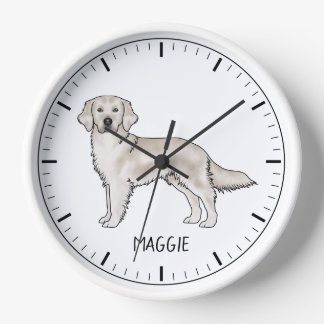 English Cream Golden Retriever Dog Custom Name Clock