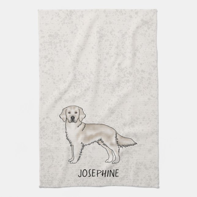 English Cream Golden Retriever Dog Custom Name Kitchen Towel (Vertical)