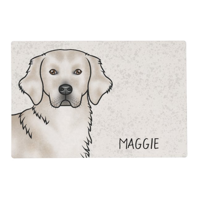 English Cream Golden Retriever Dog Custom Name Placemat (Front)