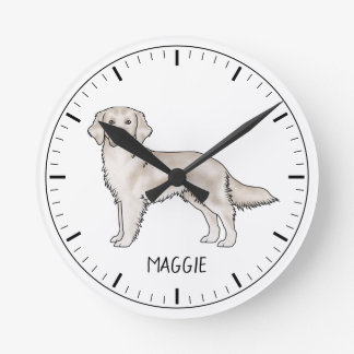English Cream Golden Retriever Dog Custom Name Round Clock