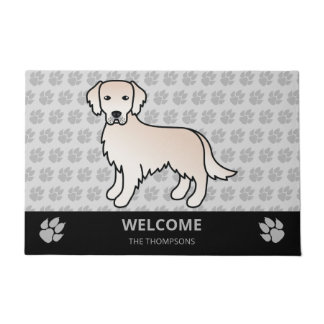 English Cream Golden Retriever Dog &amp; Custom Text Doormat