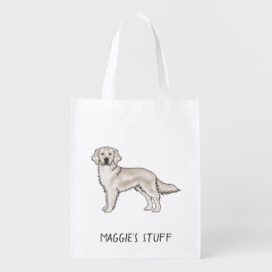 English Cream Golden Retriever Dog Custom Text Grocery Bag