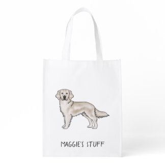 English Cream Golden Retriever Dog Custom Text Grocery Bag