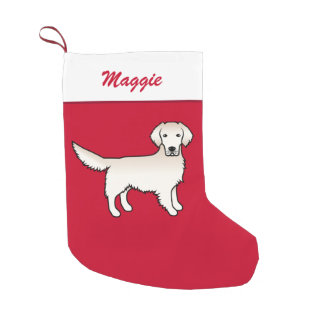 English Cream Golden Retriever Dog On Red &amp; Name Small Christmas Stocking