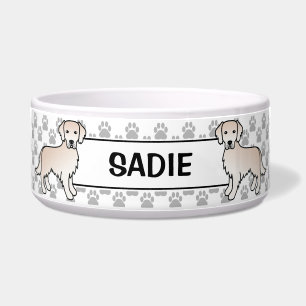 English Cream Golden Retriever Dog With Pet's Name Bowl
