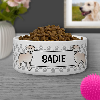 English Cream Golden Retriever Dog With Pet's Name Bowl
