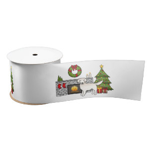 English Cream Golden Retriever In A Christmas Room Satin Ribbon