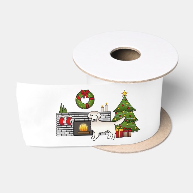 English Cream Golden Retriever In A Christmas Room Satin Ribbon (Spool)
