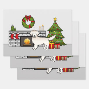 English Cream Golden Retriever In A Festive Room Wrapping Paper Sheets