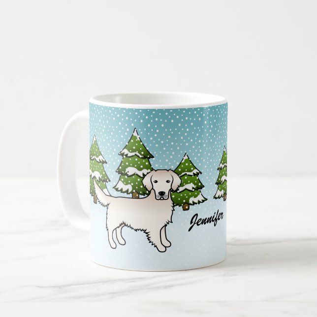 English Cream Golden Retriever In Winter & Name Coffee Mug (Front Left)
