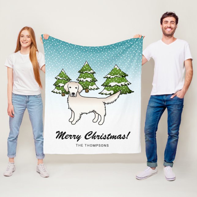 English Cream Golden Retriever In Winter & Text Fleece Blanket (In Situ)