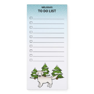 English Cream Golden Retriever In Winter &amp; Text Magnetic Notepad