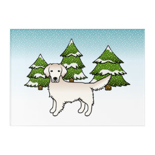 English Cream Golden Retriever In Winter & Trees Acrylic Print
