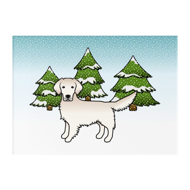 English Cream Golden Retriever In Winter & Trees Acrylic Print (Front)