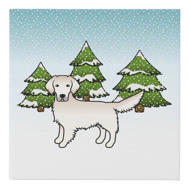 English Cream Golden Retriever In Winter & Trees Faux Canvas Print (Front)