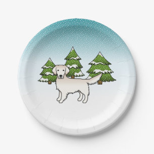 English Cream Golden Retriever In Winter & Trees Paper Plates