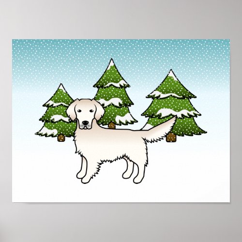 English Cream Golden Retriever In Winter  Trees Poster