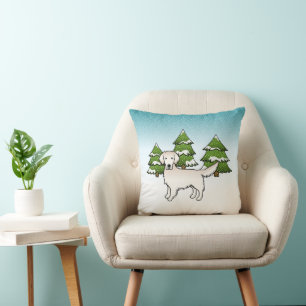 English Cream Golden Retriever In Winter & Trees Throw Pillow