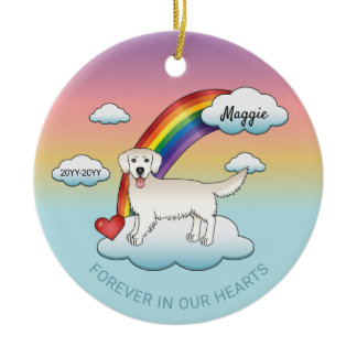 English Cream Golden Retriever Rainbow Memorial Ceramic Ornament